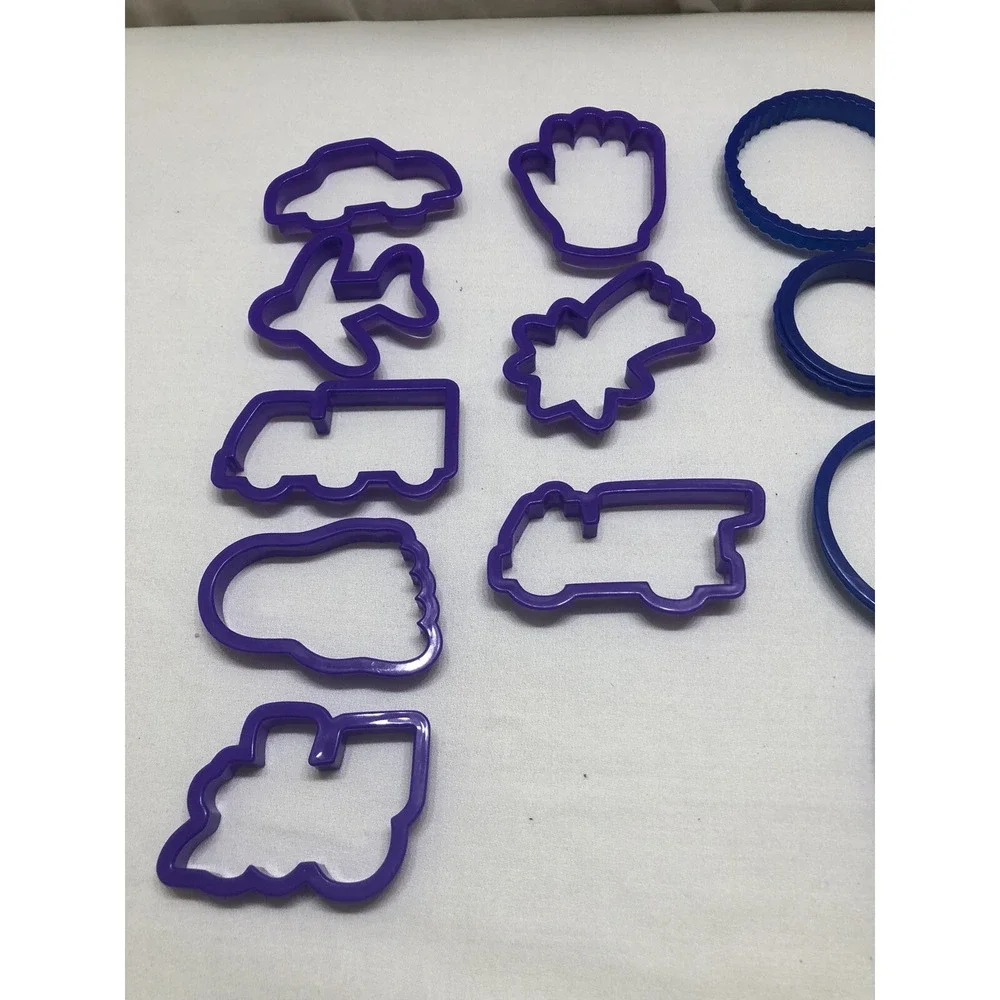 Lot of 21 Plastic Cookie Cutters Sports Animals Trucks Cars Dinos Baking Set